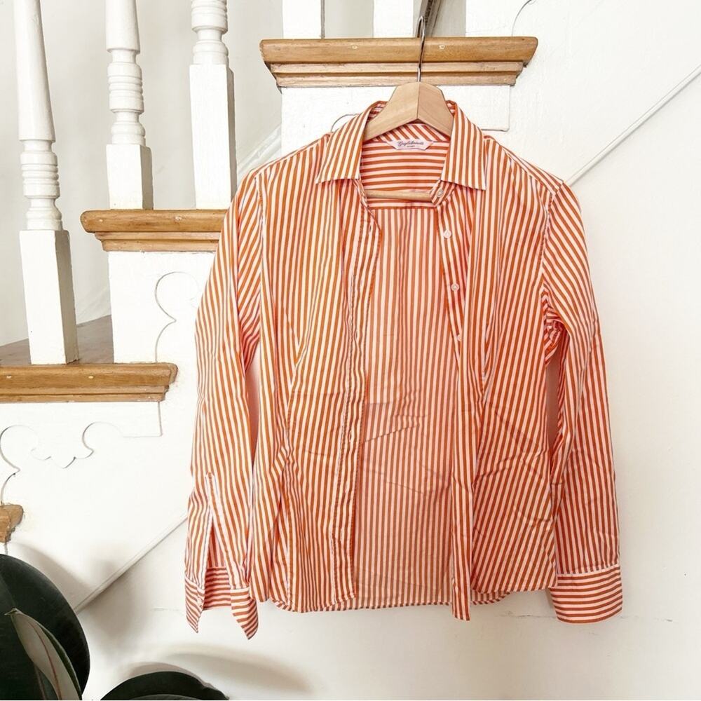 Guglielminotti Milano Orange White Striped Button-Up Shirt Cotton Blend 44 (L)